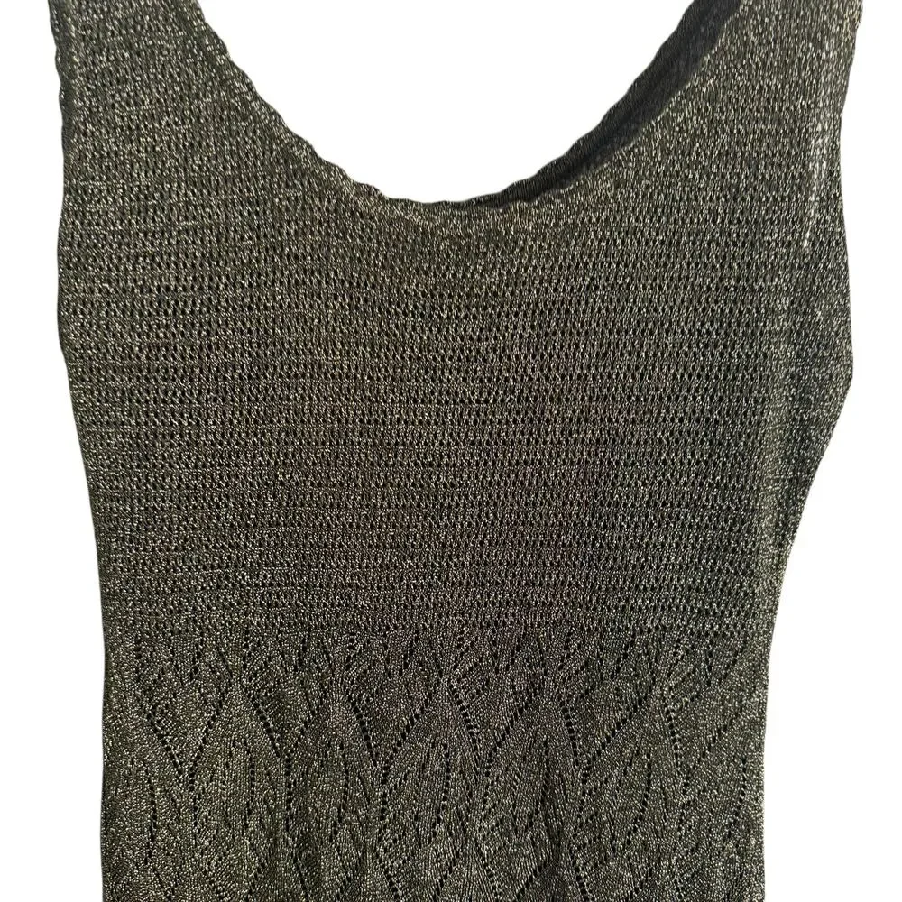 MISA Salma Gold Metallic Knit Sleeveless Scoop Neck Midi Dress Size XS - Picture 5 of 11